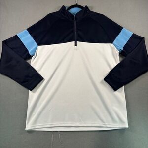 Michel Rouen Performance Sweat Mens XL Quarter Zip Pullover Blue White Navy